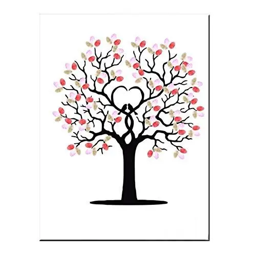 Produktbild: Fingerabdruck Leinwand Hochzeit Gästebuch mit 6 Farben Tinte DIY-Hochzeits-Fingerabdruck-Baum Gästebuch für Fingerabdrücke 30 x 40 cm Liebesbaum