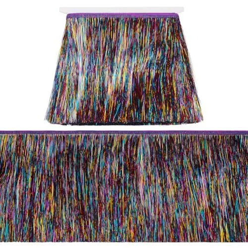 Produktbild: FINGERINSPIRE 10 m Metallischer Lametta Fransenbesatz 20 cm Breiter Bunter Quastenbesatz Aus Polyester Lametta Glänzende Quastenspitze Für Lateinamerikanische Tanzkleider Kleidungszubehör