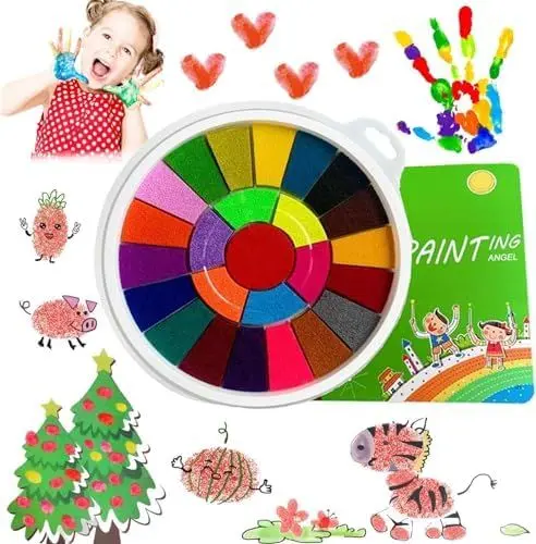 Produktbild: Fingermalerei Kit Kinder 25 Farben finger farben kit Abwaschbares Fingermalset DIY Malset Finger Stempelkissen Stempel mit Malbuch Fingerfarben für Kinder Jungen und Mädchen Stempelkissen Bunt