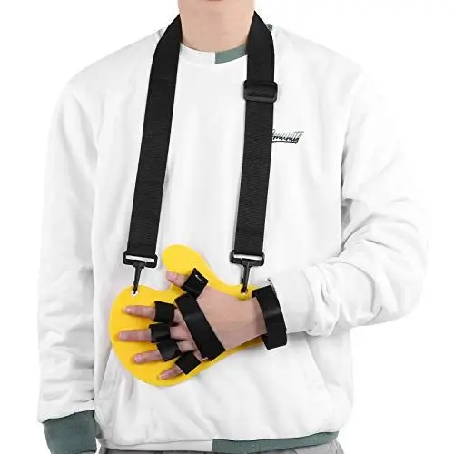 Produktbild: Fingerorthopädisches Brett, Fingerspreizer, Orthesen-Hilfsmittel für Hand, Handgelenk, flexibel, Krämpfe, Verlängerungsbrett, Schiene, Apoplexie, Hemiplegie, rechts, links, Herren und Damen (gelb)