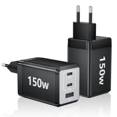 Produktbild: FINIBO 150W USB C Ladegerät: 3-Port GaN Super Schnellladegerät, Tragbarer USB C Netzteil für MacBook, ipad, iPhone 16/15 und mehr（2-Pack）