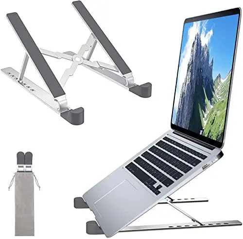Produktbild: FINIBO Laptop Ständer, 8-Stufe Höhenverstellbarer Laptop Stand, Faltbarer Aluminium Laptop Halterung, Tragbarer Notebook Ständer Kompatibel mit MacBook Pro Air, Dell, HP und 10-15,6” Tablet(Silber)