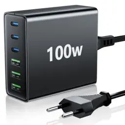 Produktbild: FINIBO USB C Ladegerät Mehrfach: 100W 6-Port Schnellladegerät mit USB-C und USB-A, Tragbarer USB C Wall Charger für MacBook, ipad and Smartphones