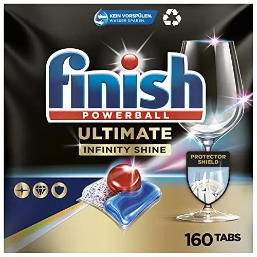 Produktbild: Finish Ultimate Infinity Shine Spülmaschinentabs – Geschirrspültabs für Tiefenreinigung, Fettlösekraft und Glanz mit Schutzschild – 2x80 Finish Caps