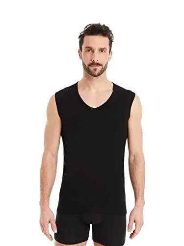 Produktbild: FINN Business Unterhemd Herren Ärmellos mit V-Ausschnitt - Unterziehshirt Männer aus original Lenzing® Modal Stoff - Das perfekte Tank-Top unter Hemd und Anzug Schwarz S