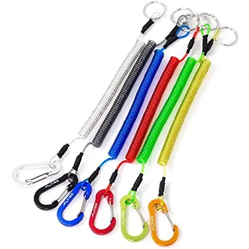 Produktbild: FINN Outdoors Karabiner mit Spiralkabel, Schlüsselband elastisch, Spiral Schlüsselanhänger, Sicherungsband, Schlüssel Spiralkabel, Lanyard Karabiner (6er-Pack)