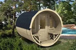 Produktbild: FinnTherm Fass-Sauna Sam, Aussensauna Fichte unbehandelt, Natur, ohne Ofen 2,80 x 2,19 m