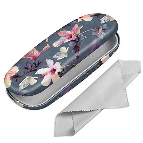 Produktbild: Fintie Hardcase Brillenetui - Tragbare Hartschale Brillenetui mit Brillenputztuch - Etui für Brillen und Sonnenbrille, Blühender Hibiskus