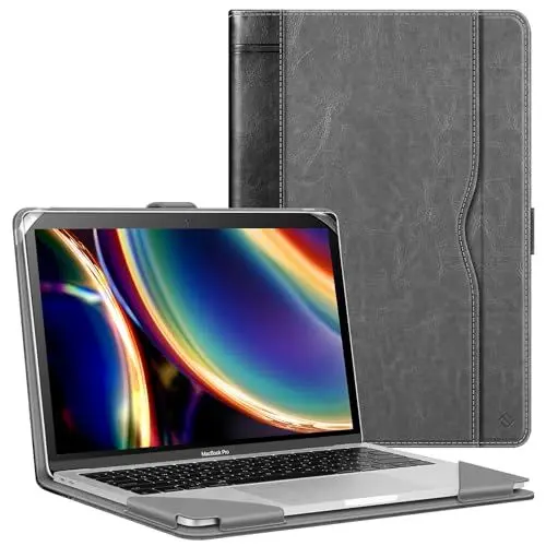 Produktbild: Fintie Hülle Kompatibel mit MacBook Air 13.6 (2024-2022 M3 M2), MacBook Air 13 (2020-2018 M1) / Pro 13 (2022-2016 M2 M1), Folio Book Schutzhülle mit Dokumentschlitze, Grau/Schwarz