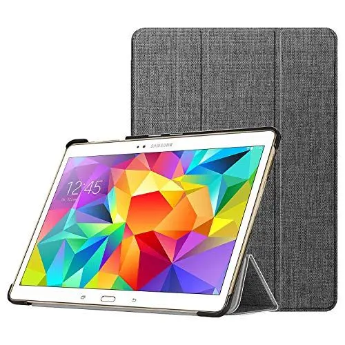 Produktbild: Fintie Hülle für Samsung Galaxy Tab S 10.5 T800 T805 (10,5 Zoll) Tablet-PC - Ultra Schlank superleicht Ständer SlimShell Cover Schutzhülle Etui Tasche mit Auto Schlaf/Wach Funktion, Stoff dunkelgrau