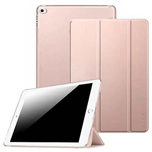 Produktbild: Fintie Hülle für iPad Air 2 - Ultradünne Superleicht Schutzhülle mit transparenter Rückseite Abdeckung Smart Case mit Auto Schlaf/Wach und Standfunktion, Roségold