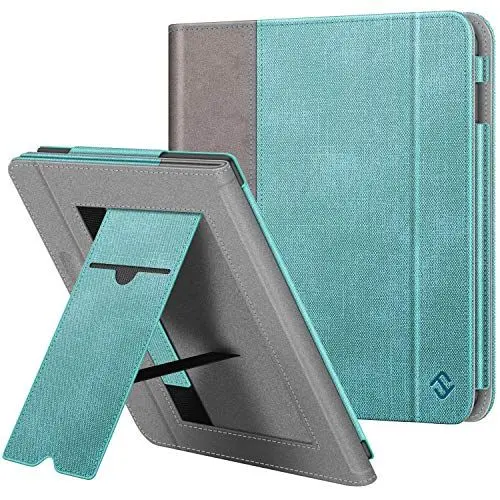 Produktbild: Fintie Hülle kompatibel für Tolino Vision 5 2019 / Kobo Libra H2O - Kickstand Schutzhülle mit Kartenfach Handschlaufe und Auto Sleep/Wake Funktion, Jeansoptik Türkis