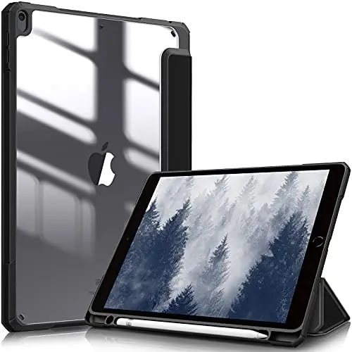 Produktbild: Fintie Hybrid Hülle für iPad Air 2019 (3. Generation) / iPad Pro 10.5 2017 - (Eingebauter Stifthalter) Stoßfeste Abdeckung mit Transparent Klar Hartschalen Rückseite Schutzhülle, Schwarz