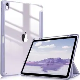 Produktbild: Fintie Hybrid Hülle für iPad Air 13 Zoll (M3) 2025, (M2) 2024 mit Stifthalter - Stoßfeste Schutzhülle Case mit transparenter Hartschale auf der Rückseite für iPad Air 13 Zoll Hülle, Pastellviolett