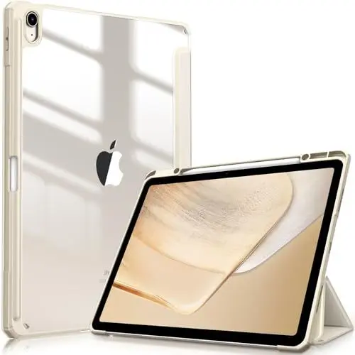 Produktbild: Fintie Hybrid Hülle für iPad Air 13 Zoll (M3) 2025, (M2) 2024 mit Stifthalter - Stoßfeste Schutzhülle Case mit transparenter Hartschale auf der Rückseite für iPad Air 13 Zoll Hülle, Starlight