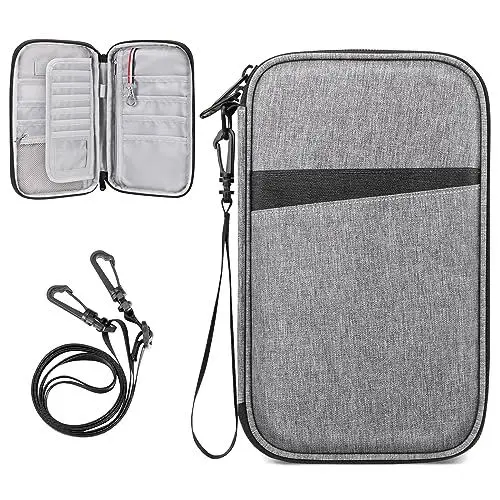 Produktbild: FINTIE Reisepass Tasche Familie Reiseorganizer, RFID-Blockier Wasserdicht Handytasche Reisepasshülle Ausweistasche Dokumente 6 Pässe für Damen und Herren, Grau