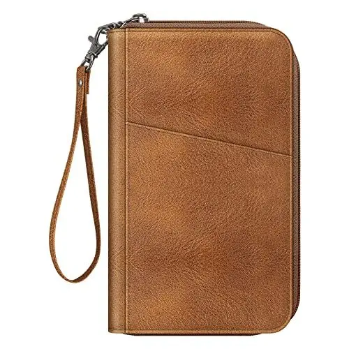 Produktbild: FINTIE Reisepass Tasche Familie Reiseorganizer, Wasserdicht Reisepasshülle Ausweistasche Dokumentee mit RFID Blockier für Damen und Herren, Braun