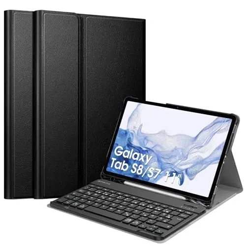 Produktbild: FINTIE Tastatur Hülle für Samsung Galaxy Tab S8 11 Zoll 2022 /S7 11 Zoll 2020 Tablet, Keyboard Cover mit Magnetisch Abnehmbarer Deutscher Bluetooth Tastatur, Schwarz