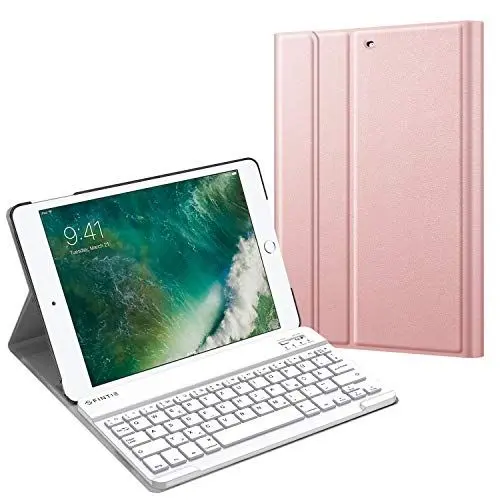 Produktbild: Fintie Tastatur Hülle für iPad 9.7 Zoll 2018 2017 / iPad Air 2 / Air 1 - Ultradünn leicht Schutzhülle Keyboard Case mit magnetisch Abnehmbarer drahtloser Deutscher Bluetooth Tastatur, Roségold