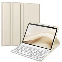 Produktbild: Fintie Tastatur Hülle für iPad Air 11 Zoll M2, iPad Air 6/5/4 (2024/2022/2020) 10,9 Zoll, TPU Rückschale Schutzhülle mit Stifthalter, magnetisch Abnehmbarer Keyboard (QWERTZ Layout), Starlight