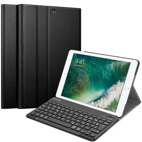 Produktbild: Fintie Tastatur Hülle für iPad Air 2 / iPad Air - Ultradünn leicht Ständer Schutzhülle Keyboard Case mit magnetisch Abnehmbarer drahtloser Deutscher Bluetooth Tastatur, Schwarz