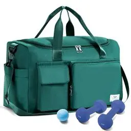 Produktbild: FIORETTO 35L Damen Sporttasche Faltbare Reisetasche mit Schuhfach und Nassfach, Wasserabweisende Weekender Gym Travel Bag Handgepäck Tasche Trainingstasche für Damen Herren Malachitblau