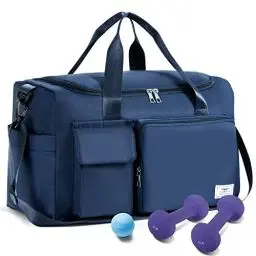 Produktbild: FIORETTO 35L Damen Sporttasche Faltbare Reisetasche mit Schuhfach und Nassfach, Wasserabweisende Weekender Gym Travel Bag Handgepäck Tasche Trainingstasche für Damen Herren Marineblau