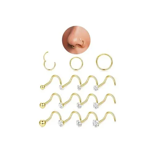 Produktbild: FIOROYAL 18G Nasenpiercing Ring und 20G Nasenpiercing Stecker,Helix Piercings Chirurgenstahl,Clicker Nose Ring,2/2,5/3mm Kugel CZ Spirale Nasenstecker Set,Nostril Piercing Schmuck Gold