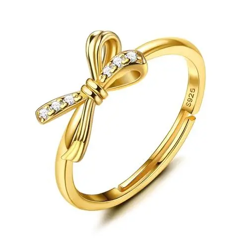 Produktbild: FIOROYAL Gold Ring Damen Verstellbar – Ring Schleife für Frauen Mädchen, Goldener Fingerring mit Zirkonia, Verlobungsring Schmuck Damen Verstellbarer Ringgröße Geschenk Idee