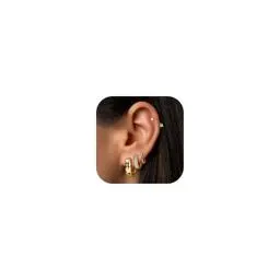 Produktbild: FIOROYAL Ohrringe Gold Creolen Klein für Damen,14K Gold Chunky Creolen Ohrstecker Hypoallergen Leicht Dick Huggie Offene Creolen,CZ Creolen Ohrringe Set für Mehrere Ohrlöcher Gold