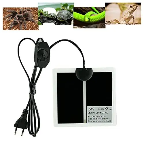 Produktbild: FIPASEN Terrarium Heizmatte, Reptil Heizmatten mit Temperaturregelung für Reptilien Schildkröten Schlangen Eidechse Gecko Einsiedlerkrebs Amphibien - Abnehmbares Heizkissen (5W:15x14CM)