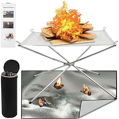 Produktbild: Fire Pit Outdoor,Tragbare Feuerstelle Fire Pit Outdoor 56cm Large Große Größe 22 Zoll mit Feuer Pit Mat und Carry Bag, 304 Edelstahl Mesh Collapsible Kamin für Camping, BBQ, Backyard, Patio und Garten