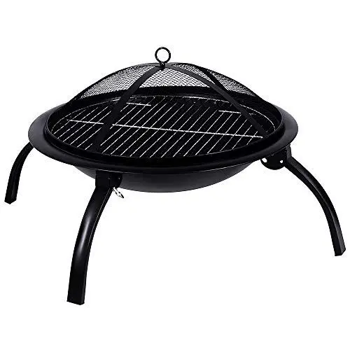 Produktbild: Fire Vida Home Discount Große Feuerstelle aus Stahl, zusammenklappbar, für den Außenbereich, Garten, Terrasse, Grill, Campingschüssel mit Schürhaken, Rost, Grill, Netzdeckel