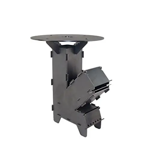Produktbild: Fire World Raketenofen inkl. 5 mm Grillplatte Rocket Stove Stecksystem aus massivem 3 mm dickem Stahl Feuerschale BBQ Rakete Holzofen Camping Campingkocher Campinggrill Made in Germany