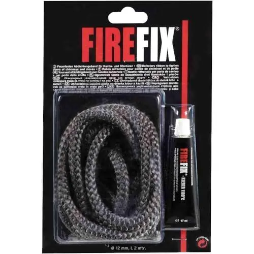 Produktbild: FIREFIX 2046 Keramikkordel ø 12mm, grau I 2m Dichtschnur für Kaminofen I Rundkordel I Ofendichtschnur mit bis zu 1100 °C hitzebeständigem Kleber 17ml , Verpackung kann variieren