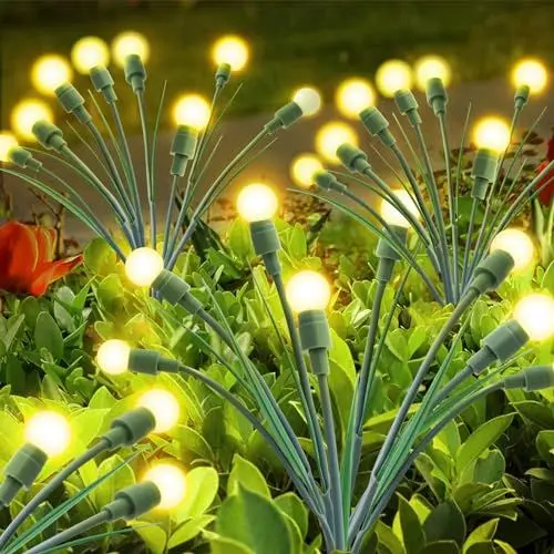 Produktbild: Firefly Solar Gartenlichter Außen, 2 Stück Solar Glühwürmchen Lichter Blattdesign Solarlampen Gartenleuchten, Wasserdicht Solarleuchten für Außen Patio Pathway Weihnachten Rasen Hof Weg Garten Deko