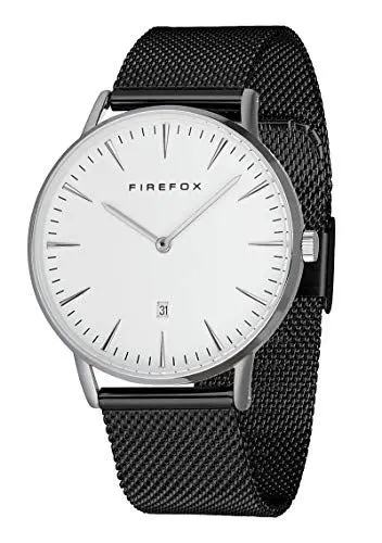 Produktbild: FIREFOX Damen- Armbanduhr Passion schwarz analog Quarz Edelstahl Milanaise Mesh Armband Zifferblatt weiß 5 ATM wasserdicht FFPL02-063