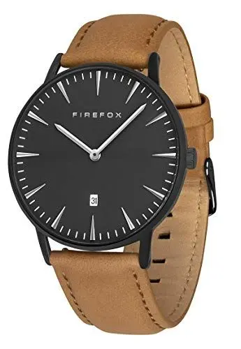 Produktbild: FIREFOX Damenuhr Herren- Armbanduhr Passion analog Quarz Edelstahl schwarz Lederarmband braun 5 ATM wasserdicht FFPL02-113