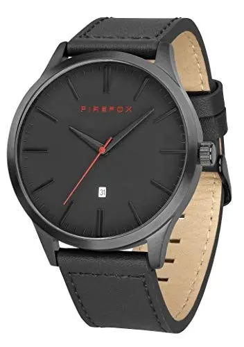 Produktbild: FIREFOX Herren- Armbanduhr XCHANGE analog Quarz Edelstahl Lederarmband Zifferblatt schwarz Datum 5 ATM wasserdicht FFPL01-100