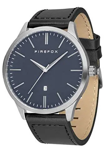 Produktbild: FIREFOX Herren- Armbanduhr XCHANGE analog Quarz Edelstahl Lederarmband schwarz Zifferblatt blau Datumsanzeige 5 ATM wasserdicht FFPL01-103