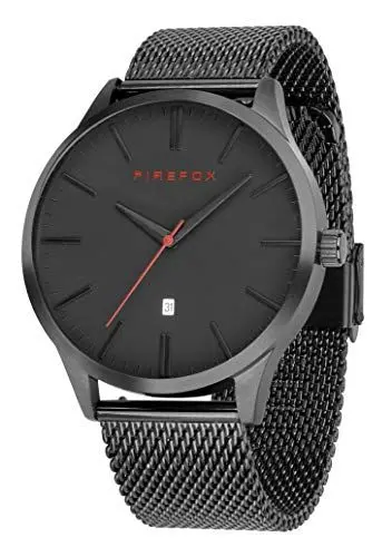 Produktbild: FIREFOX Herren- Armbanduhr XCHANGE analog Quarz Edelstahl Milanaise Mesh Armband Zifferblatt schwarz Datumsanzeige 5 ATM wasserdicht FFPL01-002