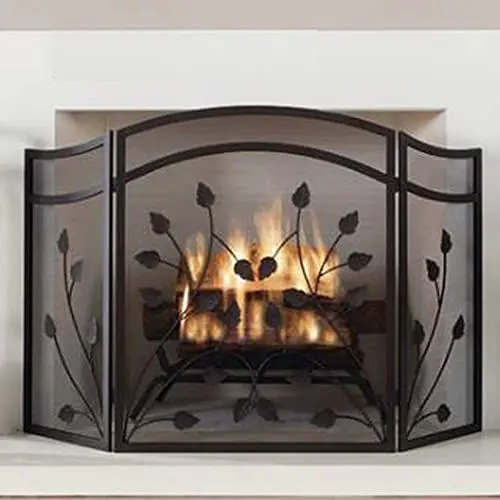 Produktbild: Fireplace Screen Guard, Auffälliger und einzigartiger Feuerschutz, schwarzes Kaminschutzgitter aus Metall, schön mit Blattdetail, Feuerschutz im Freien für Feuerstelle