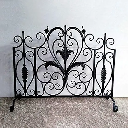 Produktbild: Fireplace Screen Guard, Fireplaces Spark Protection Large Flat Guard Kaminschutzgitter, Innen- und Außenbereich, Schmiedeeisen, Metalldekor, Babysafe, feuerfestes Holzofen-Zubehör, schwarz