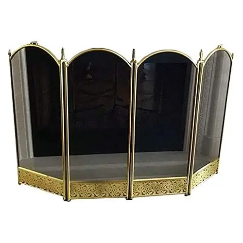 Produktbild: Fireplace Screen Guard, Funkenschutz mit 4 Paneelen, Kaminschutzgitter aus Eisen, Sicherheits-Kaminschutz aus Metallgeflecht für Holz, dekoratives Scroll-Design