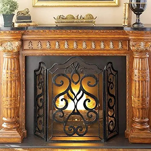 Produktbild: Fireplace Screen Guard, Rustikaler Kaminschutz, Feuerschutz, schwarz, gewölbte Oberseite, traditionelles festliches Feuerschutz-Funkenschutz-Baby-Sicherheitsgitter