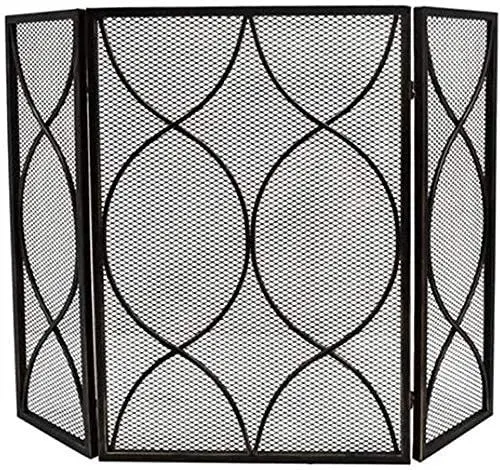 Produktbild: Fireplace Screen Guard, Spark Protection Fire Spark Guard Screen Baby Proof 3-Panel-Kaminschutzgitter, schwarz, Faltbare Spark Guard-Feuerstellengitter mit Metallgitter, 49 x 12 x 33 Zoll