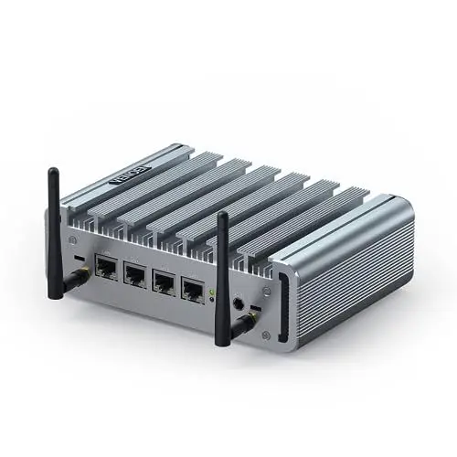Produktbild: Firewall PC Fanless Mini PC 2.5Gbe LAN, 4 LAN Firewall Micro Appliance Celeron J4125,4 x I225-V NIC,Support PF-sens/WIN10, AES-NI,12V, WiFi, HD-MI, VGA, USB 3.0, 8GB RAM/128GB SSD