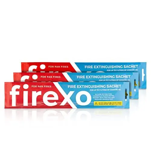 Produktbild: Firexo Feuerlöscher Satchet für Pfannen - Küchenfeuerlöscher sachet -Feuerlöschsachet für Fettbrand - Pfannenbrandlöscher sachet - Küchenbrand Löscher Sachet - Sicherheits Feuerlöschsachet - Pack of 3