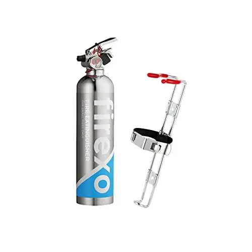 Produktbild: Firexo Feuerlöscher klein (500 ml) (Liter) Alle Arten von Feuer – Mehrzweck-Feuerlöscher aus Edelstahl für Haushalt, Küche, Grill, Auto. Fahrzeughalterung im Lieferumfang enthalten