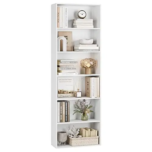 Produktbild: FirFurd Bücherregal, Holzregal mit 6 Fächern, Regale, Bücherschrank, Aufbewahrungsregal für Wohnzimmer, Arbeitszimmer, aus Holz, 180 x 60 x 23,5 cm, Weiß